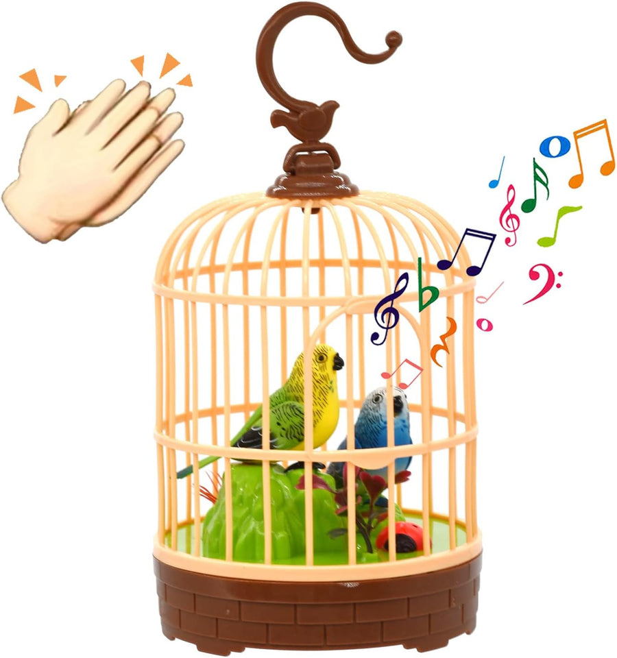 Voice Control Bird Cage Toy – Chirping, Singing Birds with Light & Sound