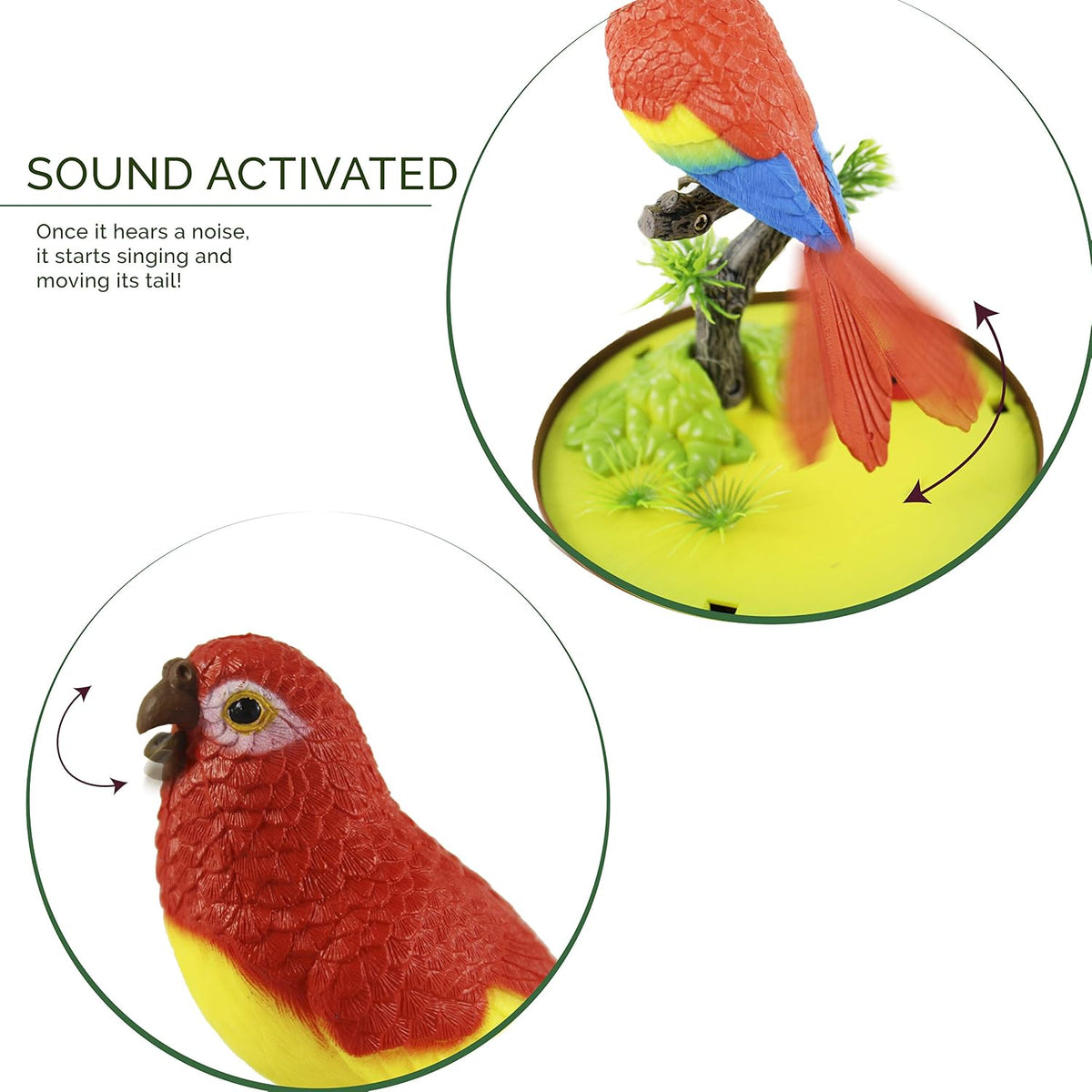 Sound activated parrot toy - moves head and tail when it hears a noise