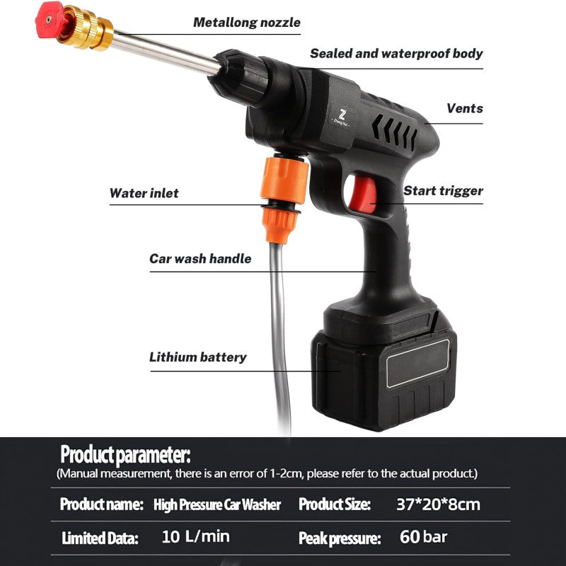 Wireless-High Pressure Wash Gun For Multi-Purpose Cleaning